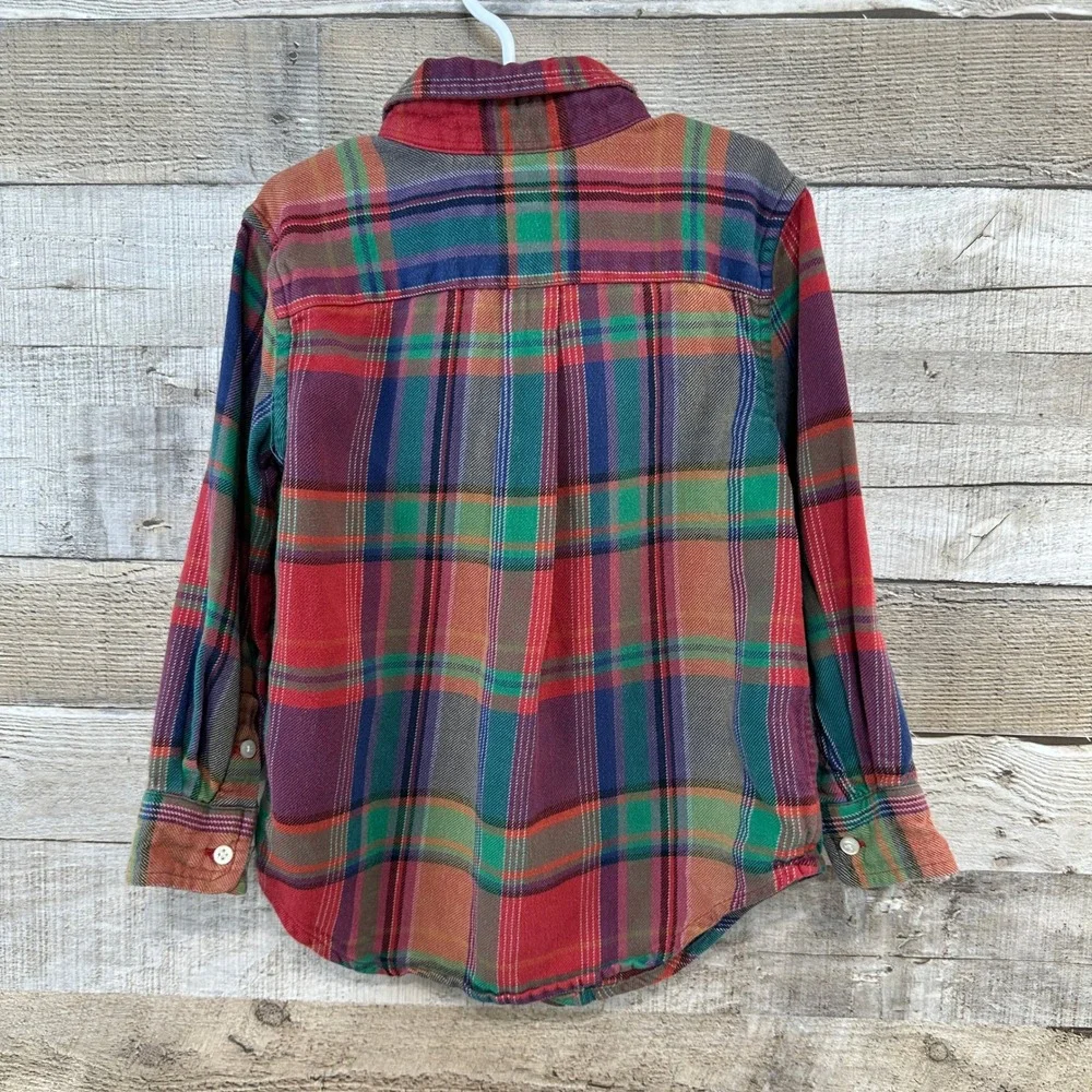 Ralph Lauren Boys Toddler Button Down Flannel Plaid Shirt 3T‎ Multicolor